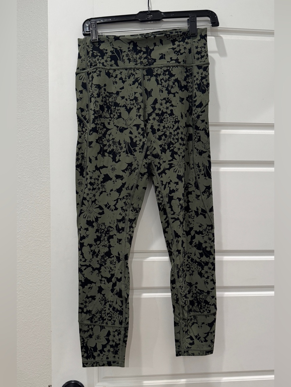 Lululemon Floral Print Olive Green Active Leggings